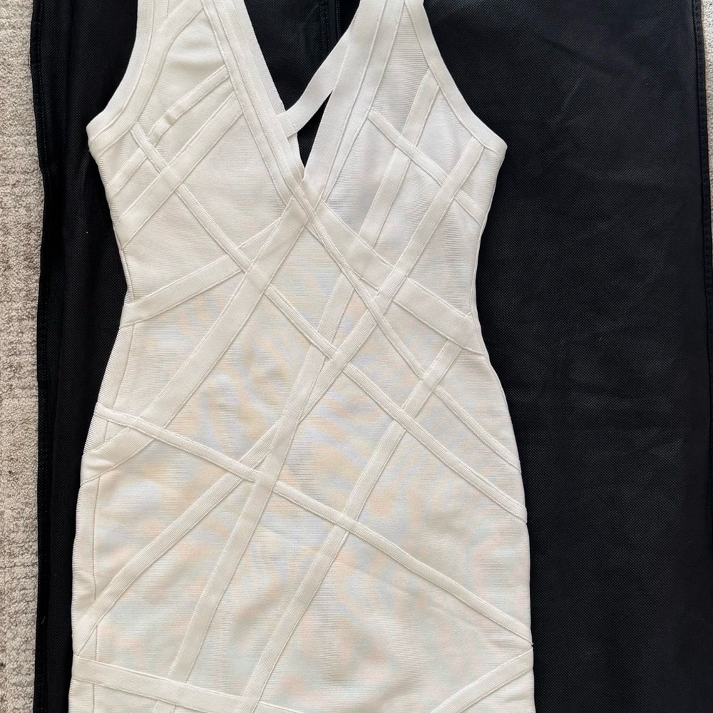 Herve Leger Cream V Neck Dress